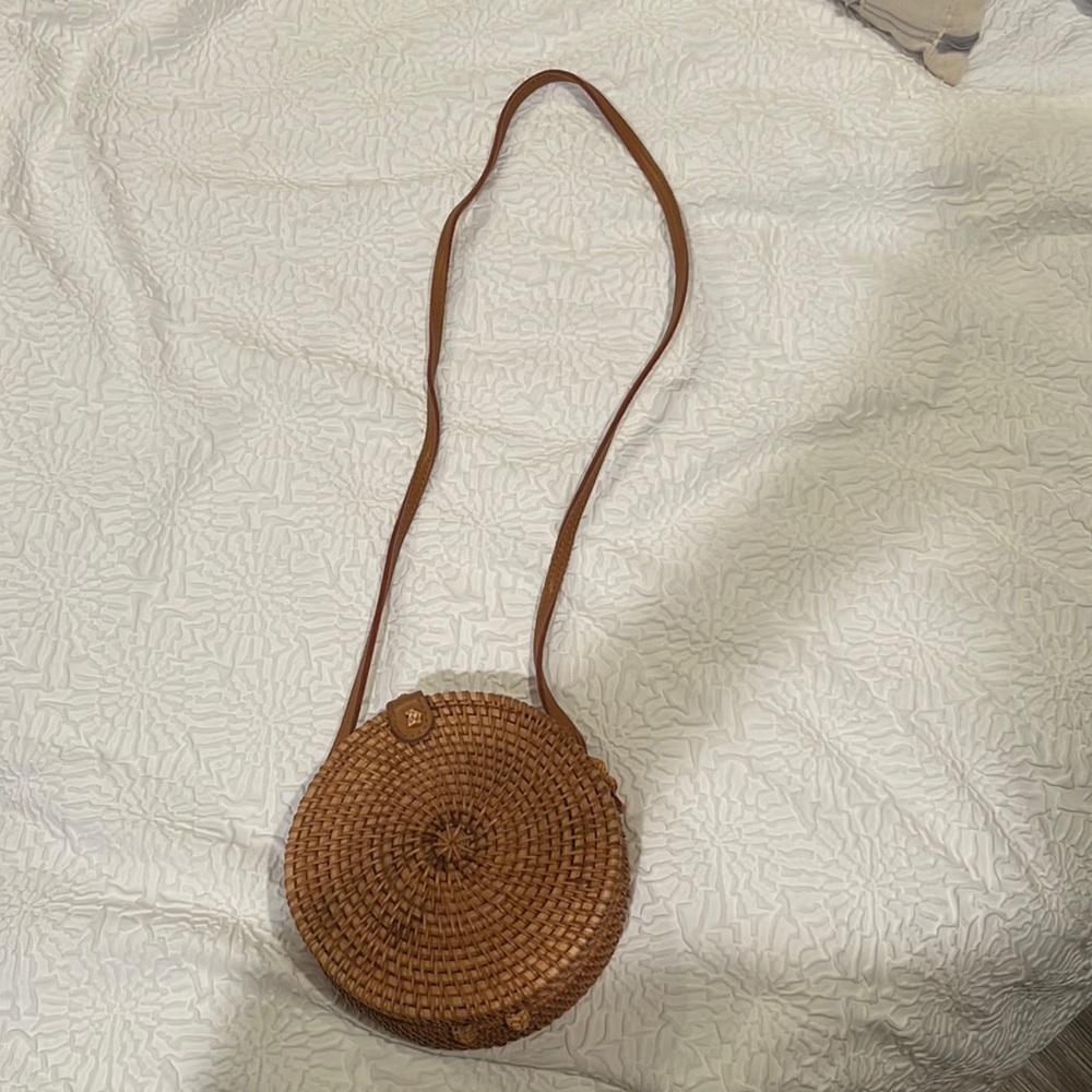 Round Rattan Crossbody Bag